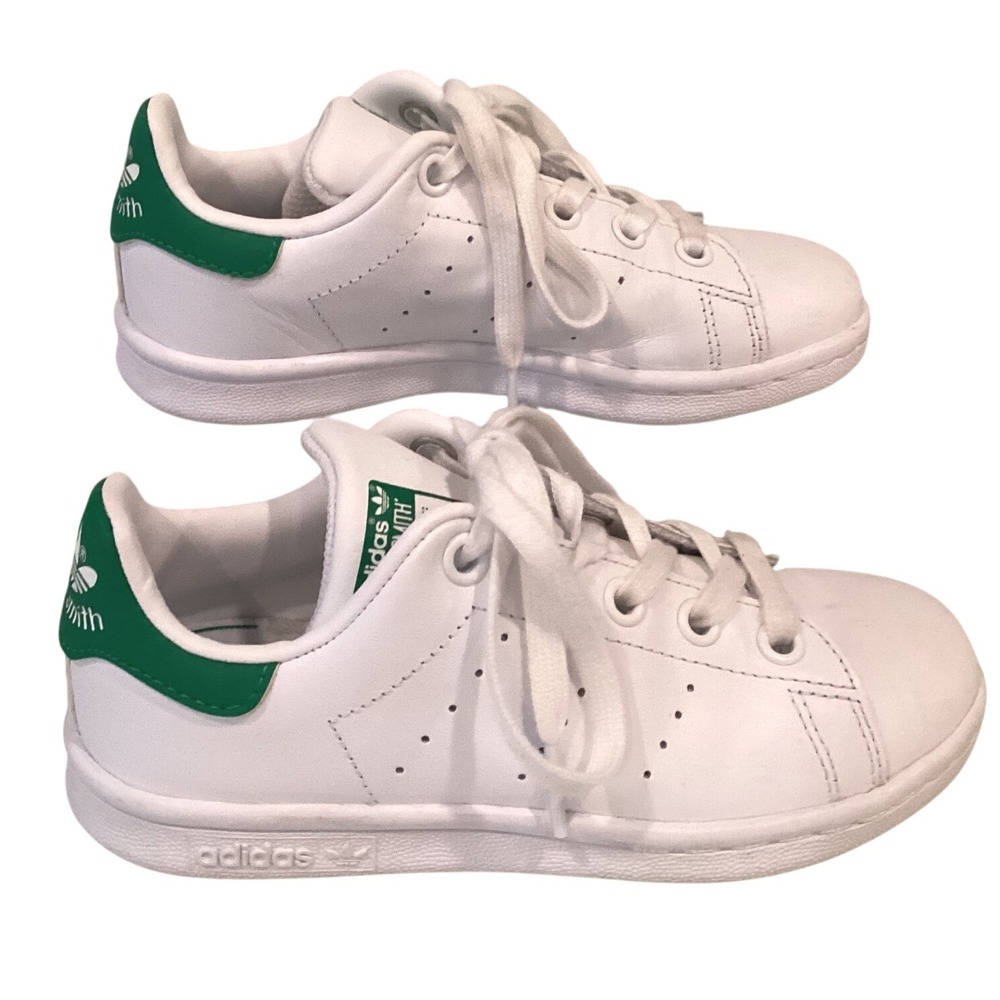 Adidas Stan Smith Kids Sneakers White Green Leather Low Top BA8375 Size 12K